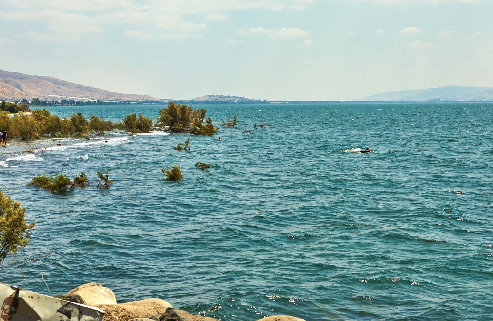 View of the Sea of Galilee from the east side on a summer sunny day, July