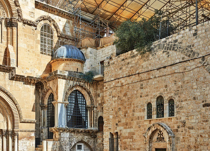 Church of the Holy Sepulchre in Old City. Is the most sacred place for all Christians in the world. Golgotha, Stone of Anointing, Grave Church of the Holy Sepulchre in Old City. Is the most sacred place for all Christians in the world. Golgotha, Stone of Anointing, Grave